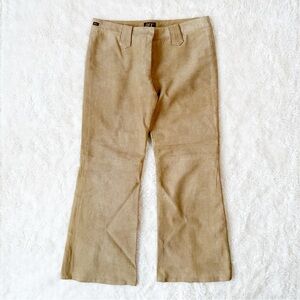 VTG 90s Y2K Dex Women Tan Suede Leather Bootcut Flare Pants US9 Western Boho